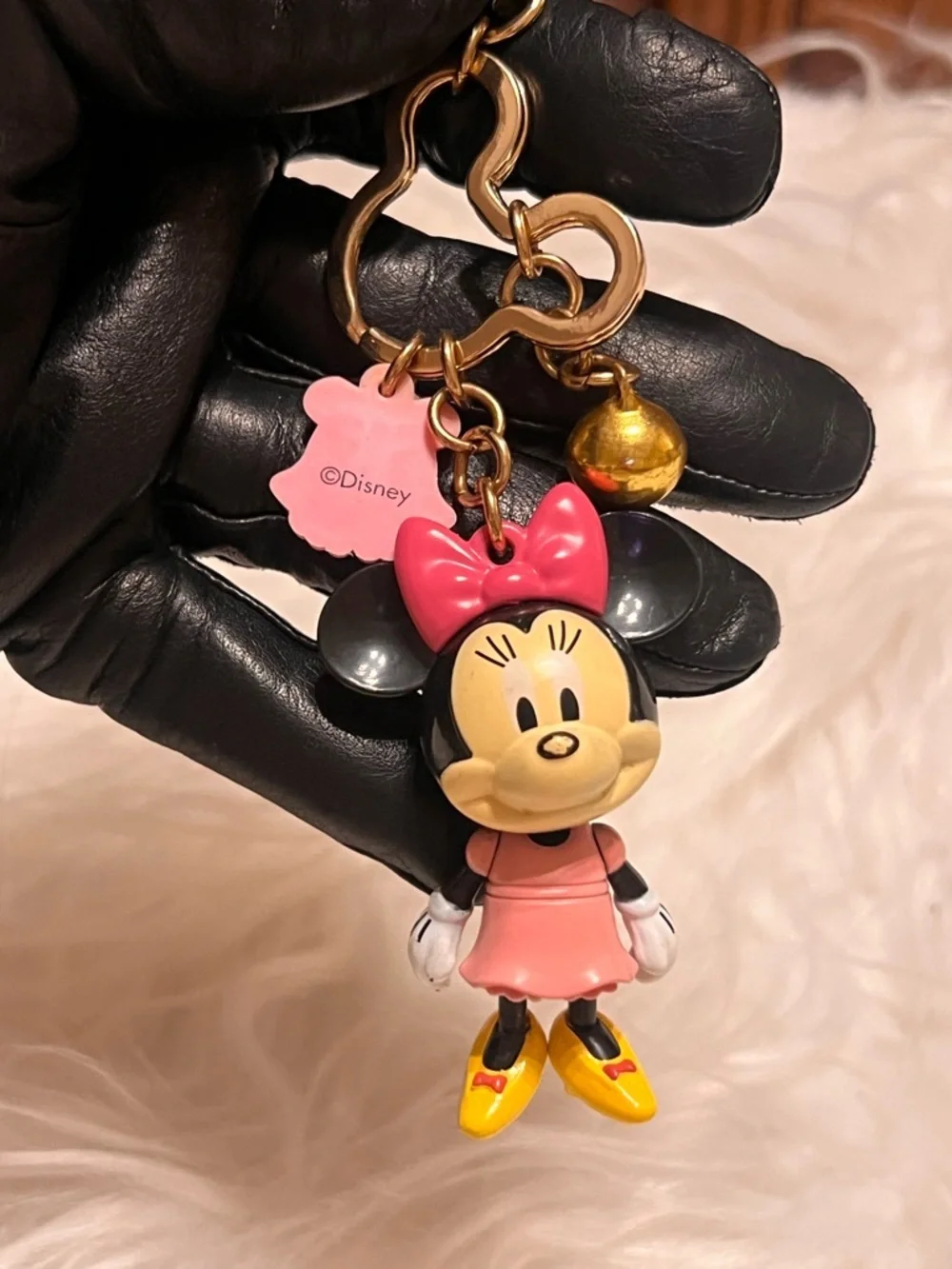 Disney Minnie Mouse Pink Bow and Dress Key Charm with Gold Bell